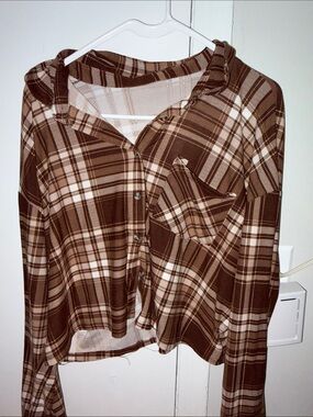 Women’s Flannel Brown Plaid Button-Down Top